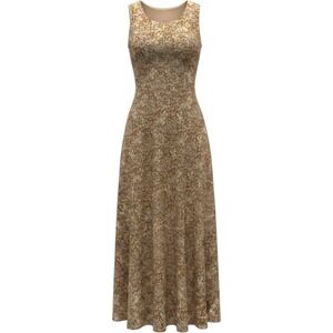 Y2K Cottagecore Prairie Maxi Dress Floral Botanical Brown Cream Romantic Size 10